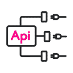 Diagrama de un cuadro de API con tres líneas que se conectan a íconos de enchufes, simbolizando la conectividad perfecta para las API de Pago y la capacidad de realizar pagos digitales con facilidad.